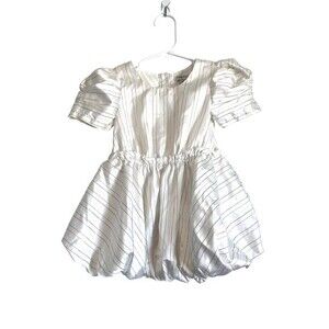 Habitual Baby Metallic Bubble Dress White silver gold striped short sleeve 12m